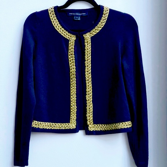 French Connection Sweaters - French Connection Navy blue cardigan with gold decor